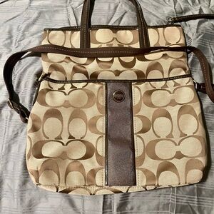 Coach Brown and Tan Shoulder Bag with Geometric Design
